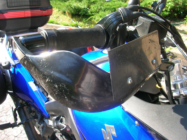 hand guards on a sport motorcycle